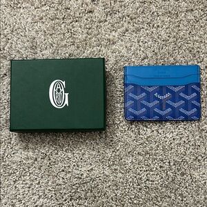 Goyard Blue Patterned Card Holder with Royal Blue Trim